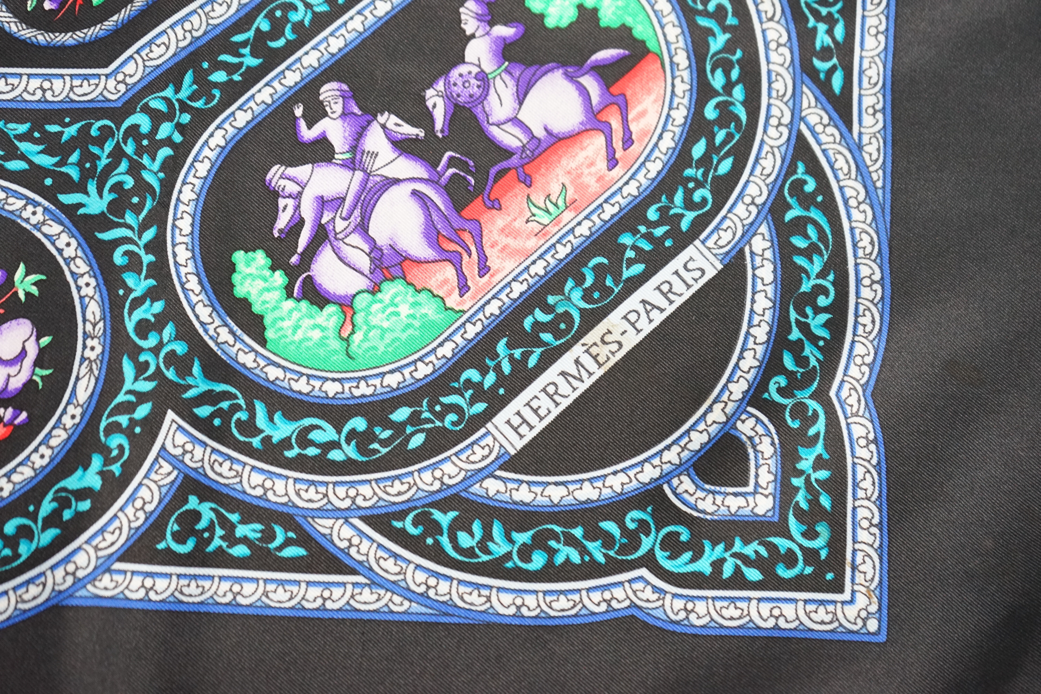A Hermès silk scarf - Qalamdan by Catherine Baschet, c.1990, 90cm x 90cm